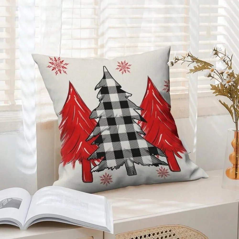 NWT- Set of 4- Red & Cream- Merry Christmas, Linen Pillow Covers Set 18x18